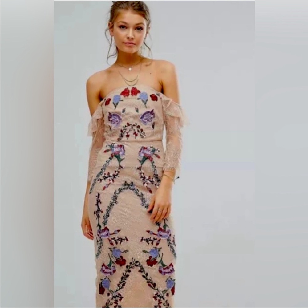 EUC Hope And Ivy Lace Midi Dress SIZE 8 Embroidered Coquette Romantic